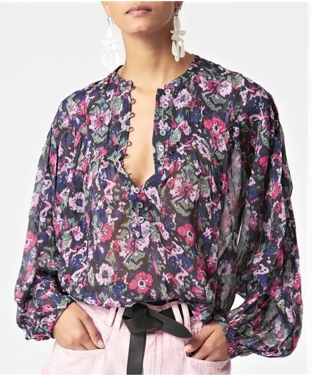 NEW $750 Isabel Marant Etoile Kiledia Blouse FR 36 Floral Viscose Balloon Sleeve